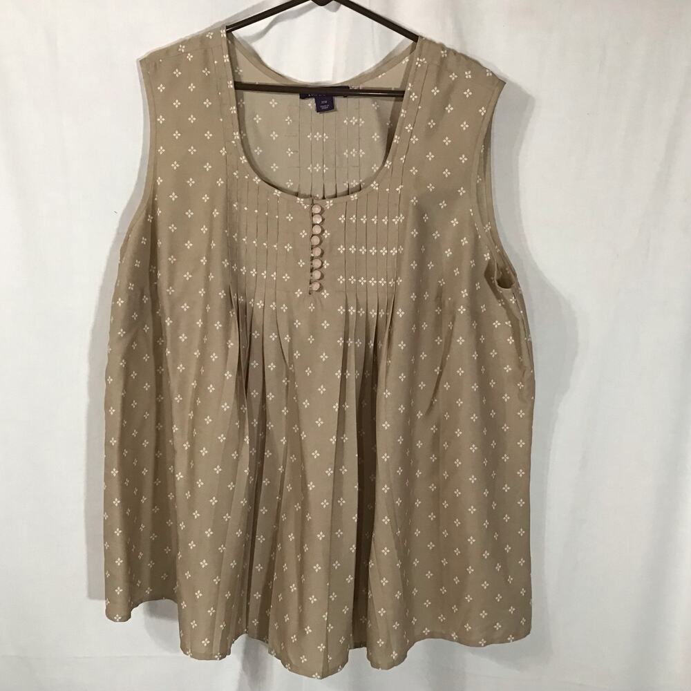 Roaman's Beige & White Pleated Dressy Tank Blouse 22W